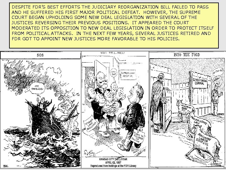 DESPITE FDR’S BEST EFFORTS THE JUDICIARY REORGANIZATION BILL FAILED TO PASS AND HE SUFFERED