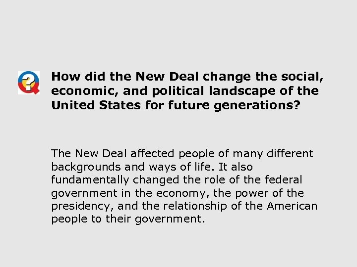 How did the New Deal change the social, economic, and political landscape of the