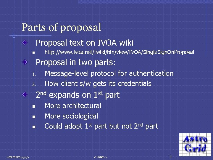 Parts of proposal Proposal text on IVOA wiki http: //www. ivoa. net/twiki/bin/view/IVOA/Single. Sign. On.
