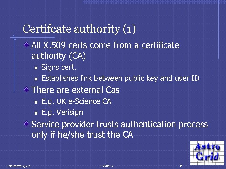 Certifcate authority (1) All X. 509 certs come from a certificate authority (CA) n