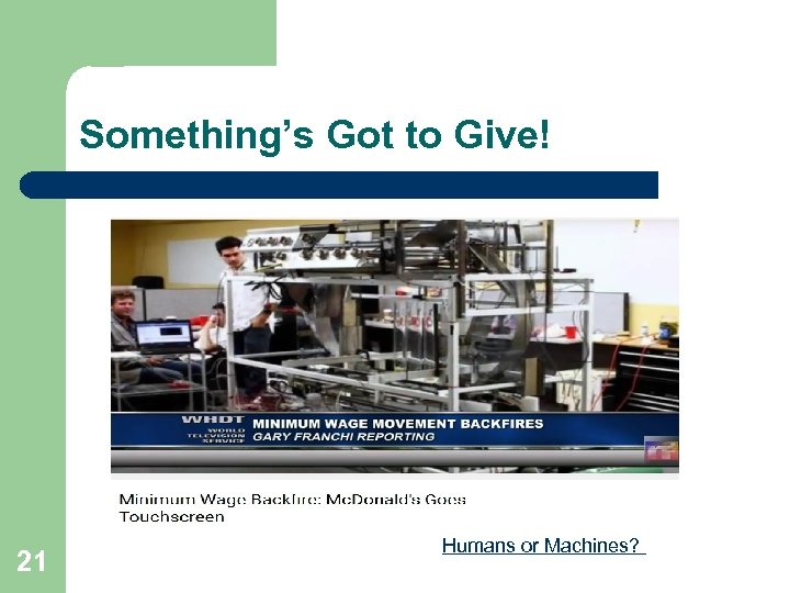 Something’s Got to Give! 21 Humans or Machines? 