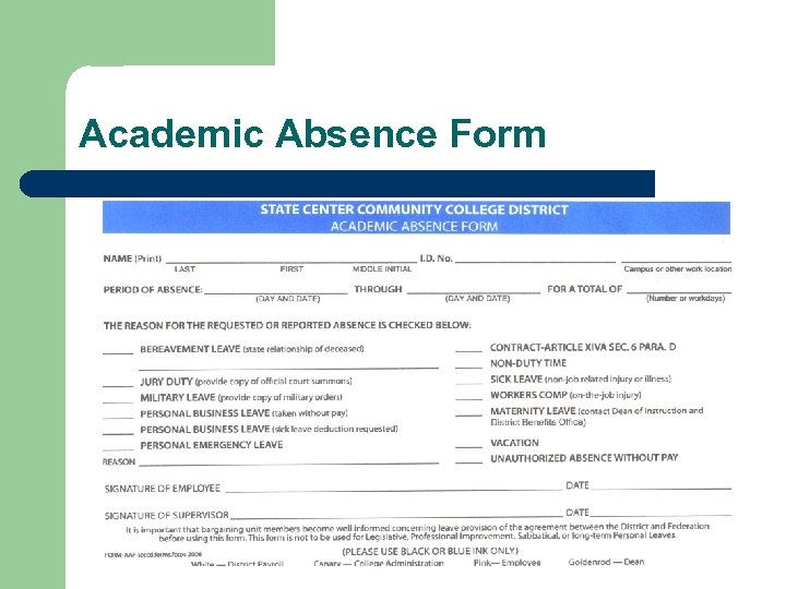 Academic Absence Form 