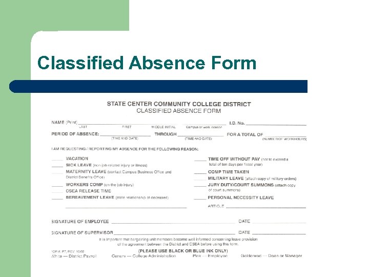 Classified Absence Form 