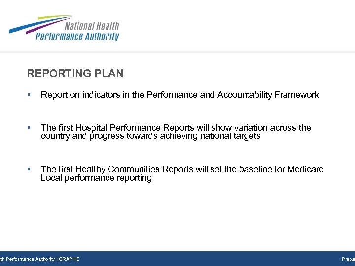 REPORTING PLAN § Report on indicators in the Performance and Accountability Framework § The