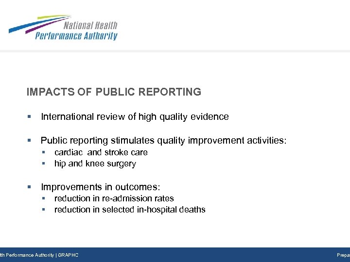 IMPACTS OF PUBLIC REPORTING § International review of high quality evidence § Public reporting