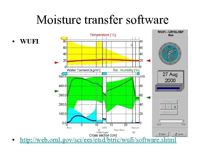 Moisture transfer software • WUFI • http: //web. ornl. gov/sci/ees/etsd/btric/wufi/software. shtml 