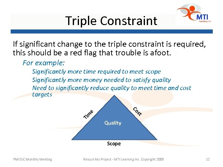 Triple Constraint If significant change to the triple constraint is required, this should be