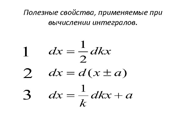 Полезные свойства, применяемые при вычислении интегралов. 