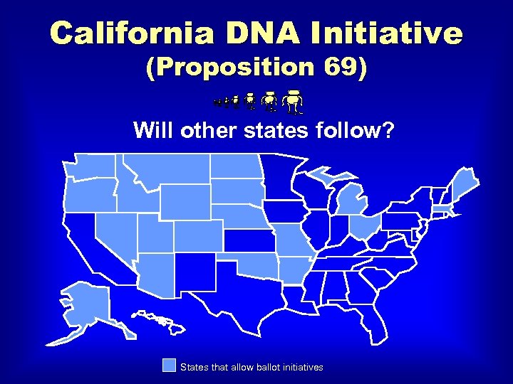 California DNA Initiative (Proposition 69) Will other states follow? States that allow ballot initiatives