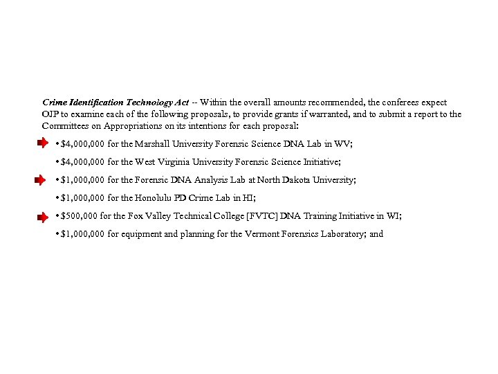Crime Identification Technology Act -- Within the overall amounts recommended, the conferees expect OJP