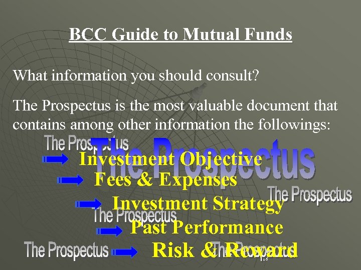BCC Guide to Mutual Funds What information you should consult? The Prospectus is the