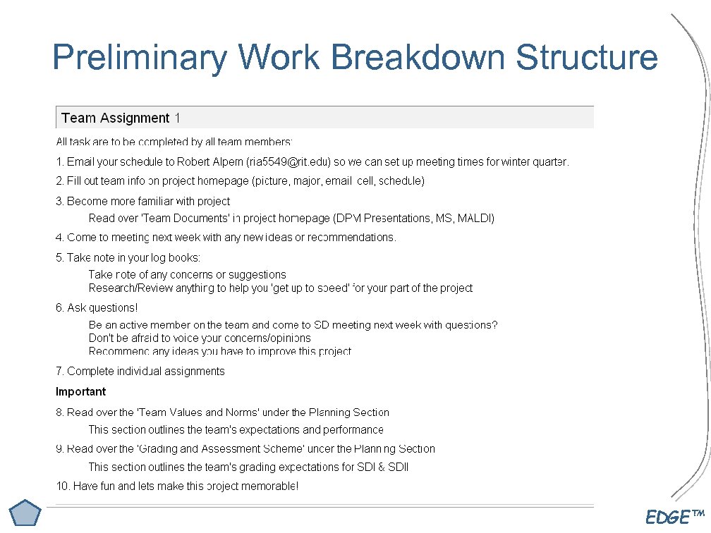 Preliminary Work Breakdown Structure EDGE™ 