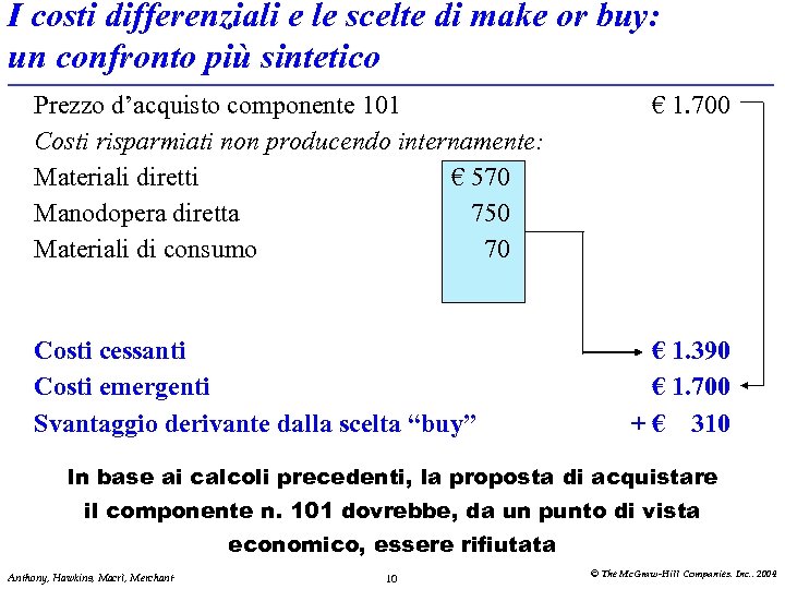 I costi differenziali e le scelte di make or buy: un confronto più sintetico