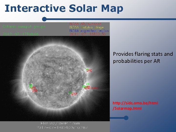 Interactive Solar Map Provides flaring stats and probabilities per AR http: //sidc. oma. be/html