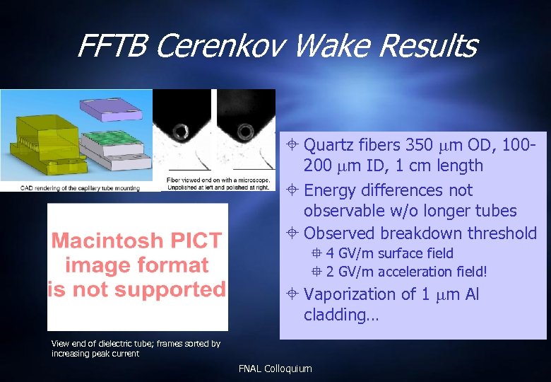 FFTB Cerenkov Wake Results Quartz fibers 350 m OD, 100200 m ID, 1 cm