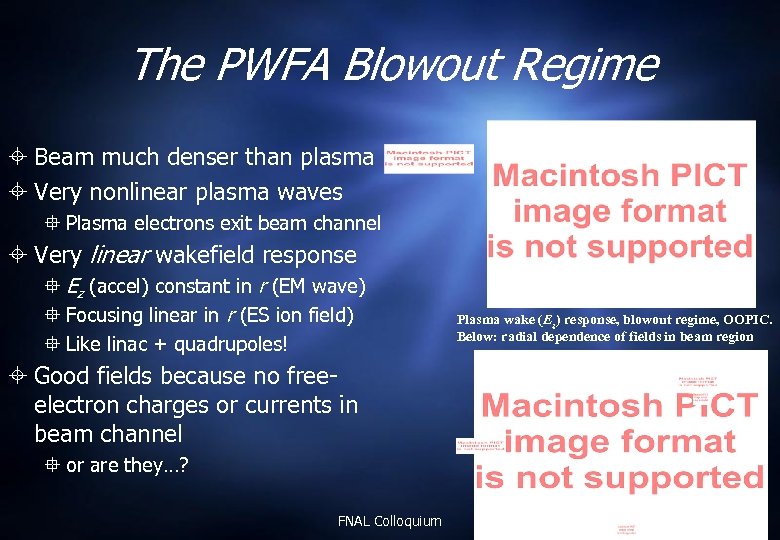 The PWFA Blowout Regime Beam much denser than plasma Very nonlinear plasma waves Plasma