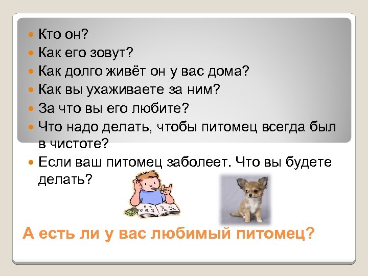 Кто он? Как его зовут? Как долго живёт он у вас дома? Как вы