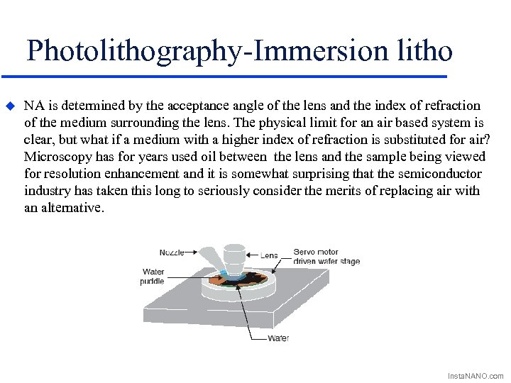 Photolithography-Immersion litho u NA is determined by the acceptance angle of the lens and