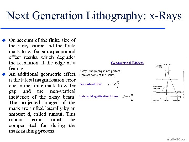 Next Generation Lithography: x-Rays u u On account of the finite size of the