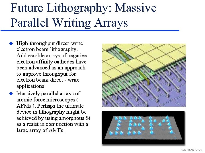 Future Lithography: Massive Parallel Writing Arrays u u High-throughput direct-write electron beam lithography. Addressable