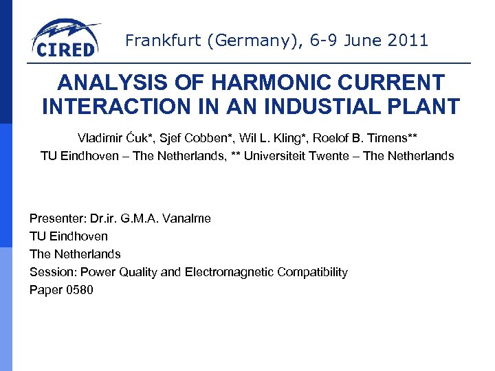 Frankfurt Germany 6 -9 June 2011 ANALYSIS OF