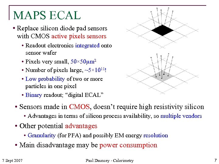 MAPS ECAL • Replace silicon diode pad sensors with CMOS active pixels sensors •