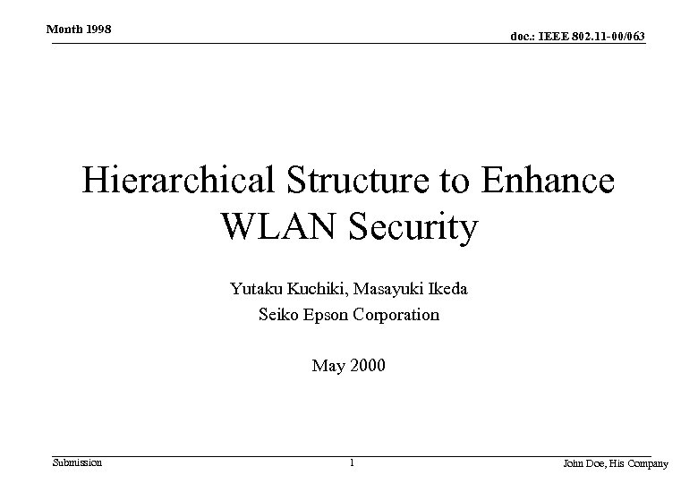 Month 1998 doc. : IEEE 802. 11 -00/063 Hierarchical Structure to Enhance WLAN Security