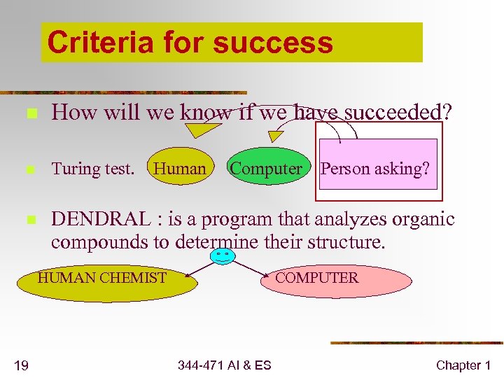 Criteria for success n How will we know if we have succeeded? n Turing
