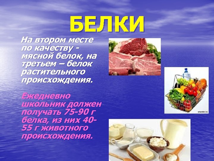 БЕЛКИ На втором месте по качеству - мясной белок, на третьем – белок растительного