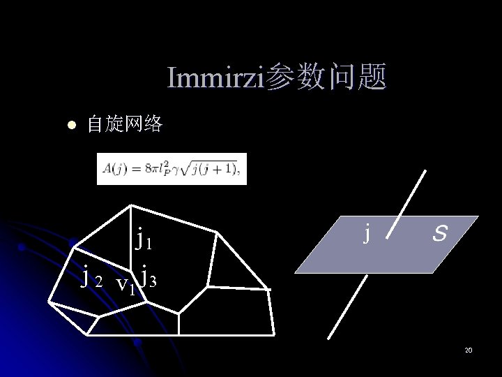 Immirzi参数问题 l 自旋网络 j 2 j 1 v 1 j 3 j 20 