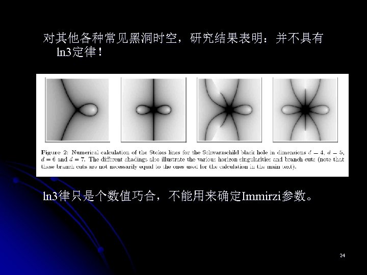 对其他各种常见黑洞时空，研究结果表明：并不具有 ln 3定律！ ln 3律只是个数值巧合，不能用来确定Immirzi参数。 24 