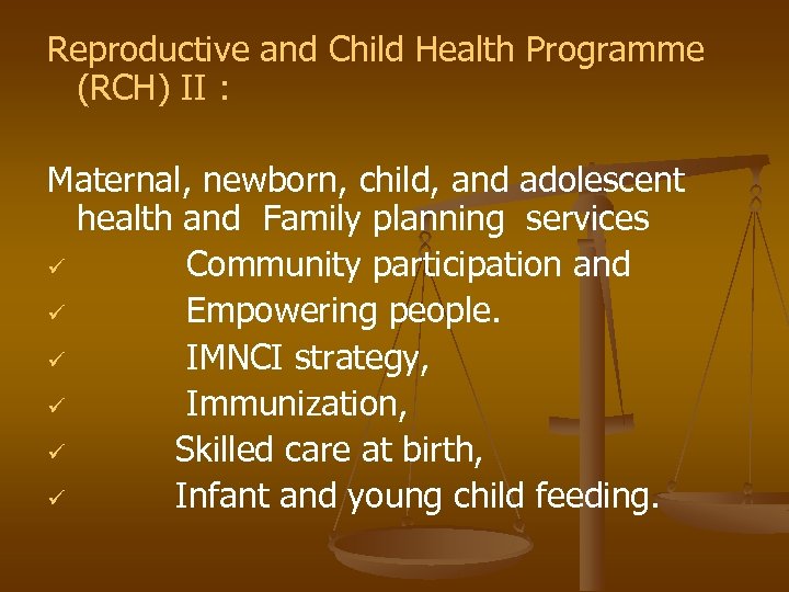 Reproductive and Child Health Programme (RCH) II : Maternal, newborn, child, and adolescent health