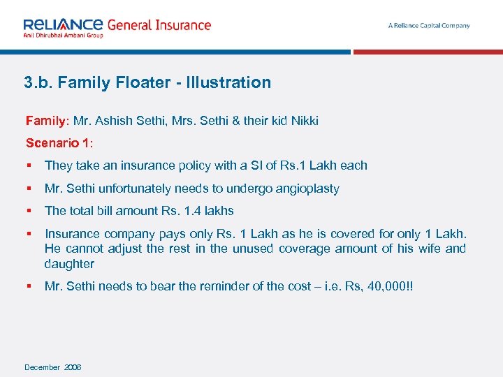 3. b. Family Floater - Illustration Family: Mr. Ashish Sethi, Mrs. Sethi & their