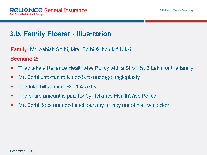 3. b. Family Floater - Illustration Family: Mr. Ashish Sethi, Mrs. Sethi & their