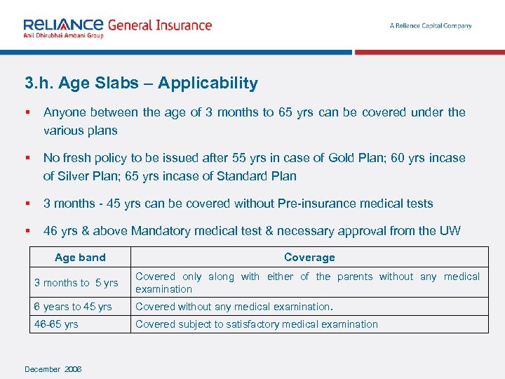 3. h. Age Slabs – Applicability § Anyone between the age of 3 months