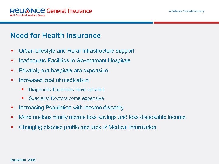 Need for Health Insurance § Urban Lifestyle and Rural Infrastructure support § Inadequate Facilities