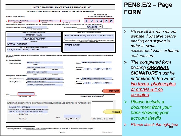 PENS. E/2 – Page FORM Ø Please fill the form for our website if