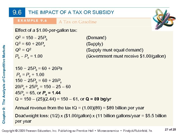 9. 6 THE IMPACT OF A TAX OR SUBSIDY Chapter 9: The Analysis of