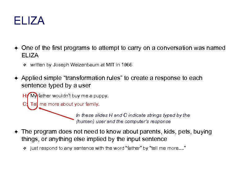 ELIZA ✦ One of the first programs to attempt to carry on a conversation