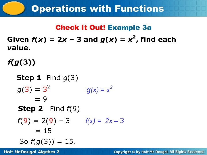 Operations with Functions Check It Out! Example 3 a Given f(x) = 2 x