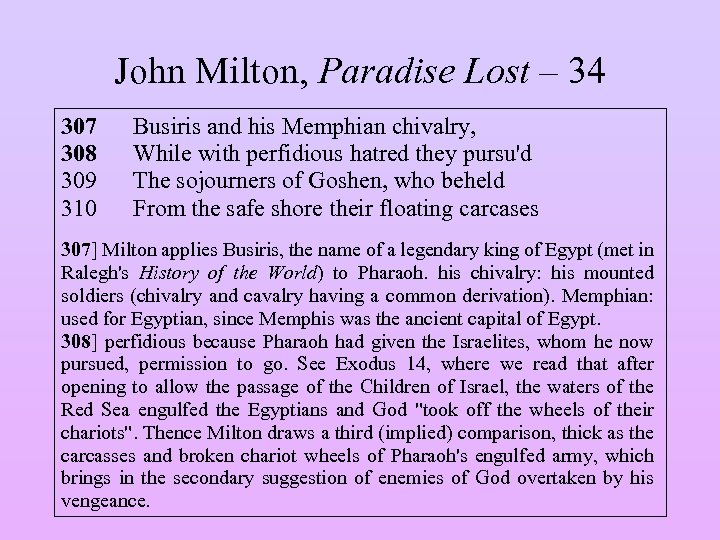 John Milton, Paradise Lost – 34 307 308 309 310 Busiris and his Memphian