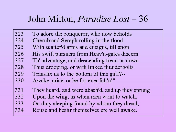 John Milton, Paradise Lost – 36 323 324 325 326 327 328 329 330