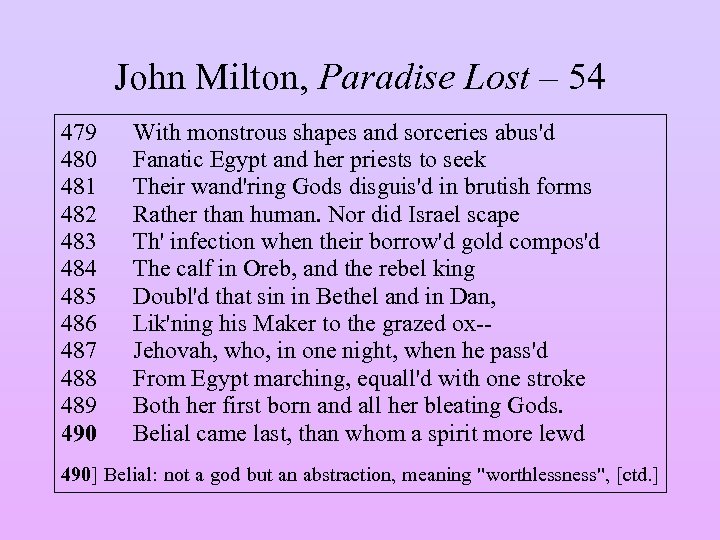 John Milton, Paradise Lost – 54 479 480 481 482 483 484 485 486