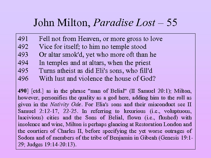 John Milton, Paradise Lost – 55 491 492 493 494 495 496 Fell not