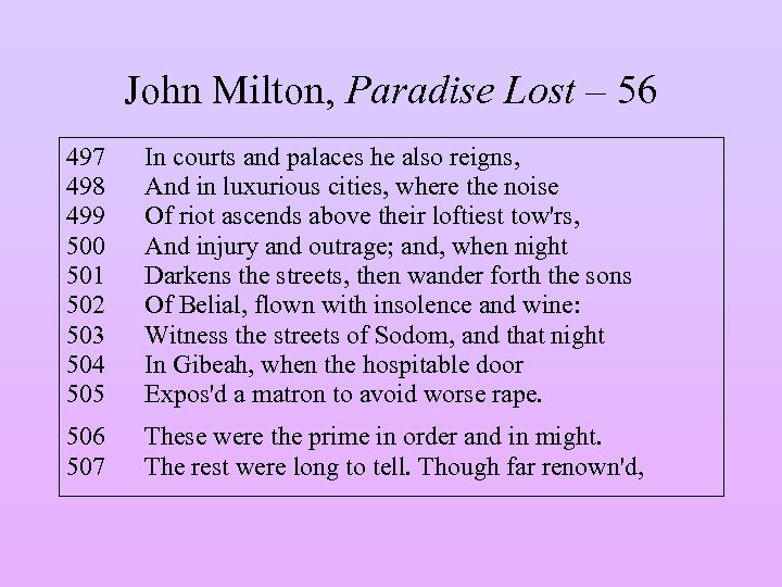 John Milton, Paradise Lost – 56 497 498 499 500 501 502 503 504