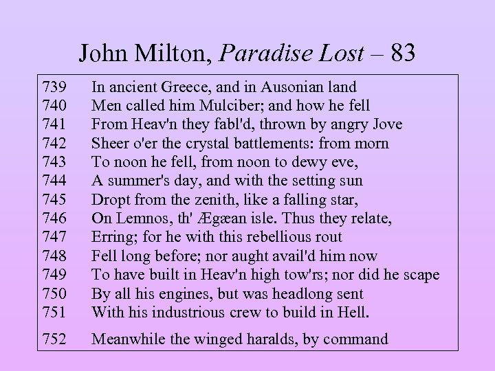 John Milton, Paradise Lost – 83 739 740 741 742 743 744 745 746