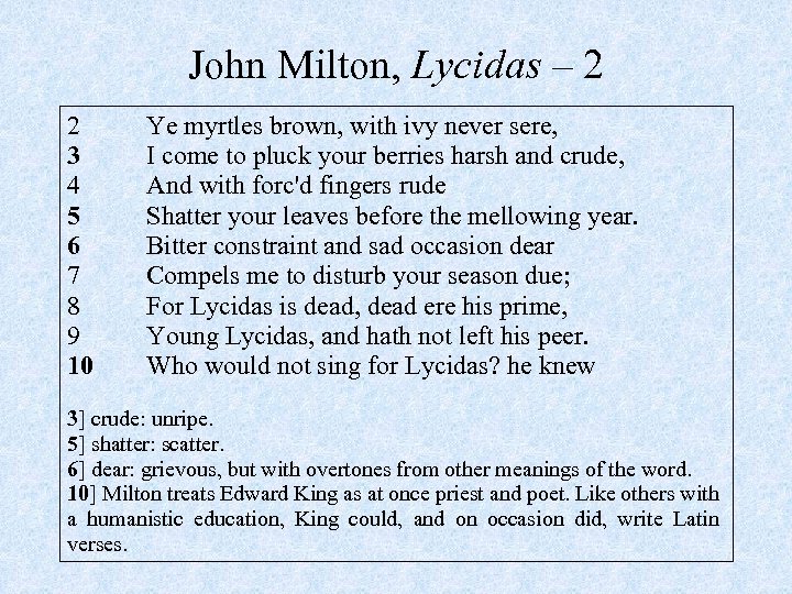 John Milton, Lycidas – 2 2 3 4 5 6 7 8 9 10