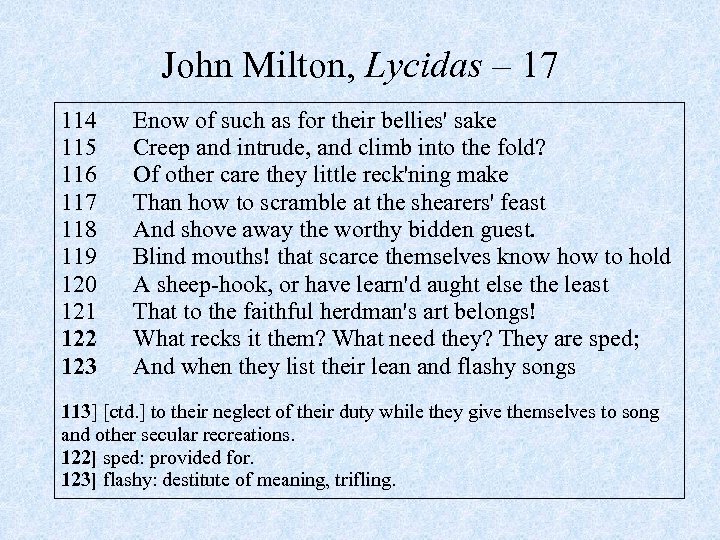 John Milton, Lycidas – 17 114 115 116 117 118 119 120 121 122