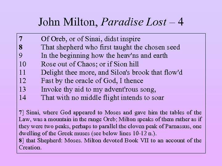 John Milton, Paradise Lost – 4 7 8 9 10 11 12 13 14