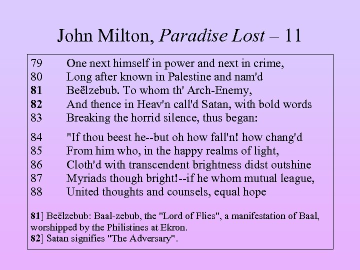 John Milton, Paradise Lost – 11 79 80 81 82 83 One next himself